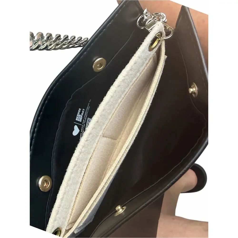 YSL Beauté Black Convertible Crossbody Clutch Bag w/ Silver Chain